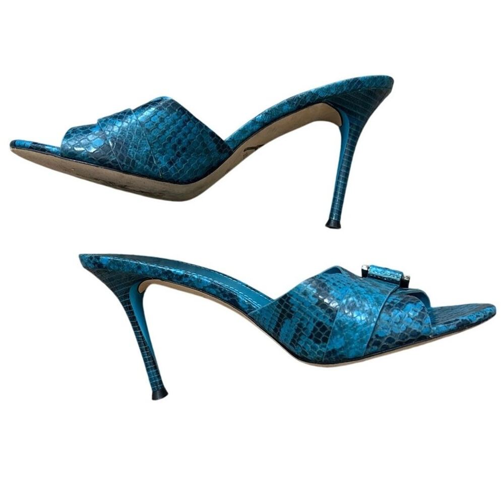 Brian Atwood Maritima Snake Print Heeled Mule Sandals Size 8